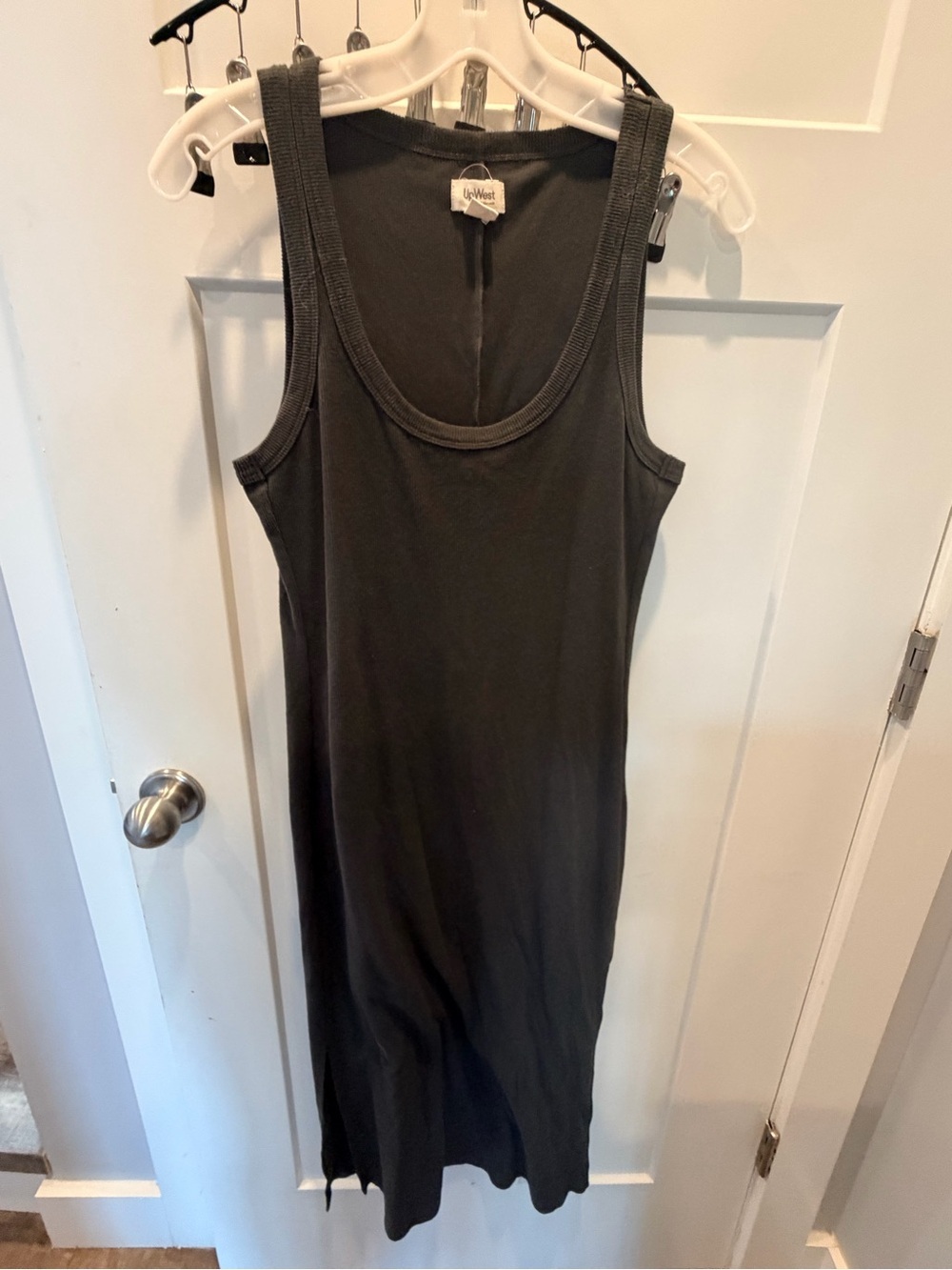 UpWest Medium Charcoal Ribbed Tank Midi Dress Sleeveless Soft Casual Minimalist